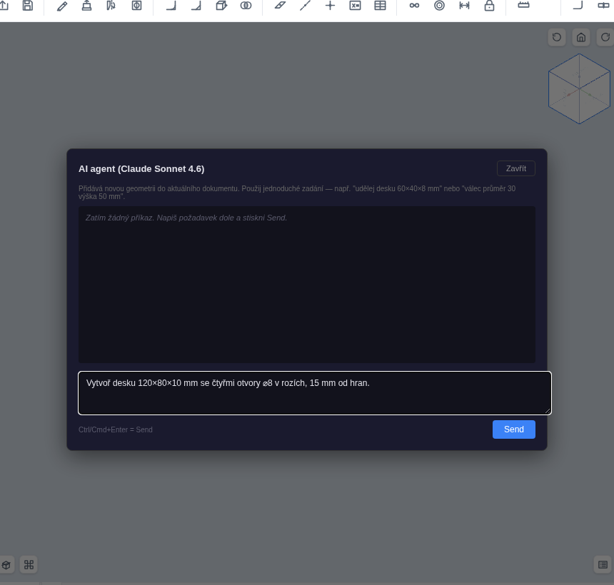 Dialog AI agenta — zadání požadavku v přirozeném jazyce